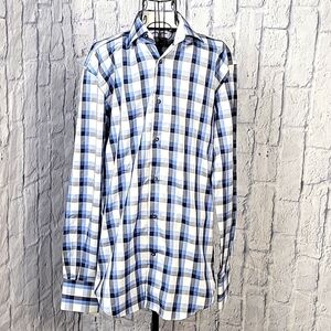 CIRCLE OF GENTLEMEN‎ Blue and White Plaid Yaron Button Up Men's Shirt 39/15 1/2